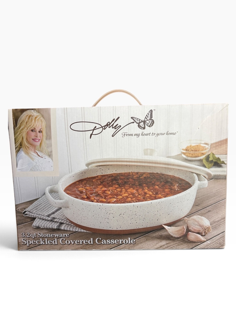 Dolly Parton 3.2-Quart Stoneware Speckled Covered Casserole NEW
